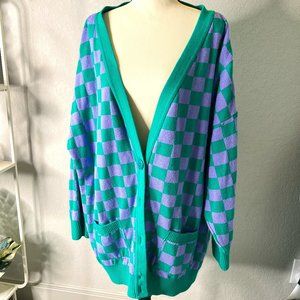 Checkered Cardigan Blue and Green